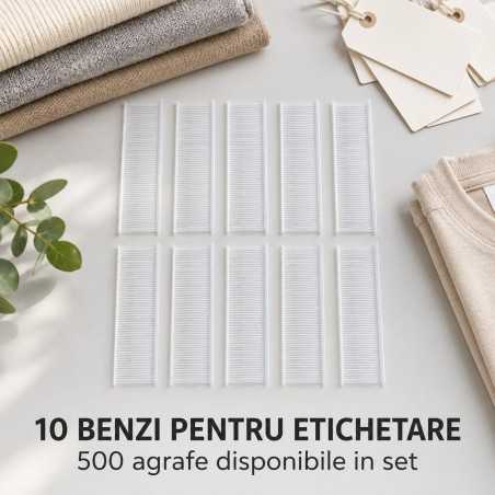 Set 10 Benzi cu Agrafe din Plastic pentru Pistol de Etichetat Textile, 2 Dimensiuni, Transparent