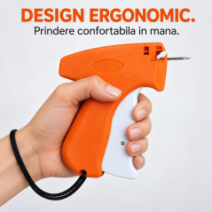 Pistol de Etichetat Textile, Portabil, cu Ac si 500 Agrafe din Plastic de 8 mm, pentru Fixarea Etichetelor, Portocaliu