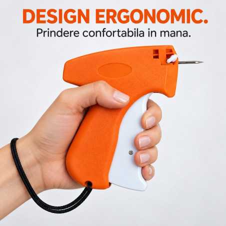 Pistol de Etichetat Textile, Portabil, cu Ac si 500 Agrafe din Plastic de 8 mm, pentru Fixarea Etichetelor, Portocaliu