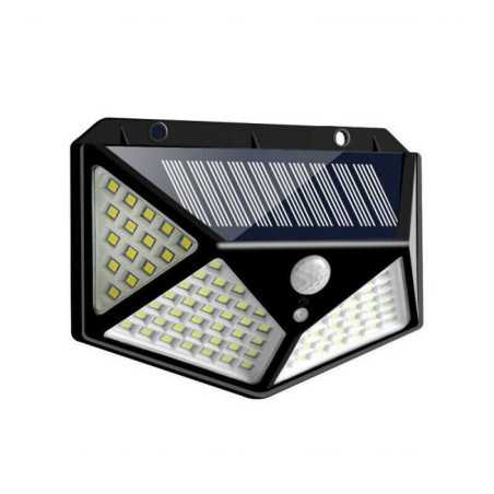 Lampa cu incarcare solara pentru exterior, 100 LED cu distanta de inductie, montaj pe perete, fara cabluri, cu 4 fete