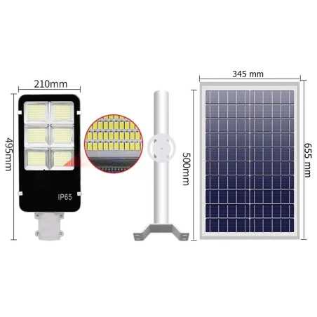 Lampa Solara Stradala, 500W, 375 SMD-uri, Senzor Lumina, Suport Montare Si Telecomanda