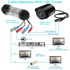 Cablu Camere BNC + Alimentare DC 2,1mm/20m